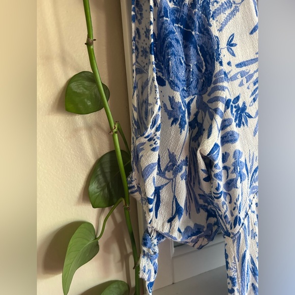 FREE PEOPLE Tropical Blue and White Fit & Flare Midi Dress - Picture 7 of 15